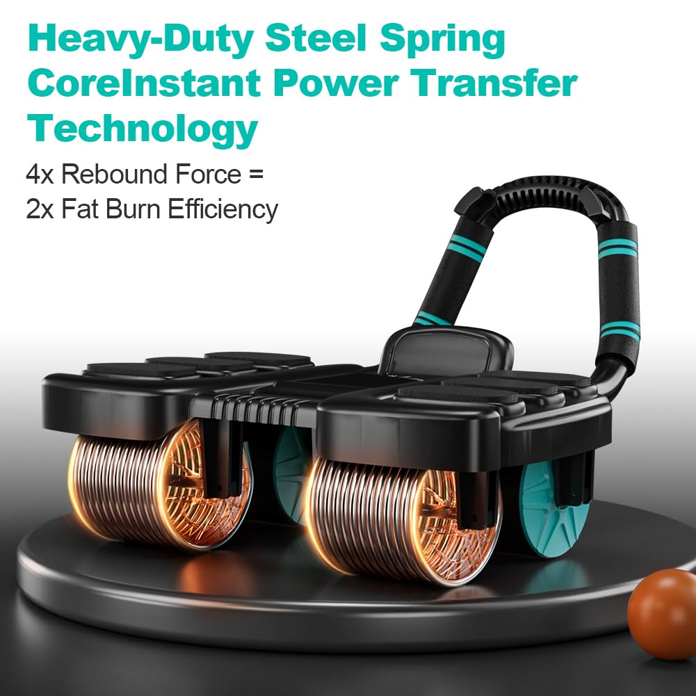 2025 New Automatic Rebound Ab Roller Wheel with Elbow Support & 4-Wheel Design - Core Exercise Equipment for Home Gym, Abdominal Workout Machine for Men/Women, Belly Fat Burner,Portable Fitness Roller Wheel (Black)