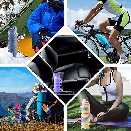 Collapsible Water Bottles 4 Pack - 500ML BPA-Free Silicone & Plastic - Black, Purple, Blue, Pink