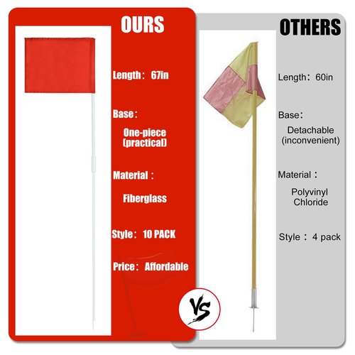 SAWHOX Soccer Corner Flags, Set of 10 67-Inch Football Field Corner Flags & Agility Poles for Soccer, Rugby, and Field Hockey
