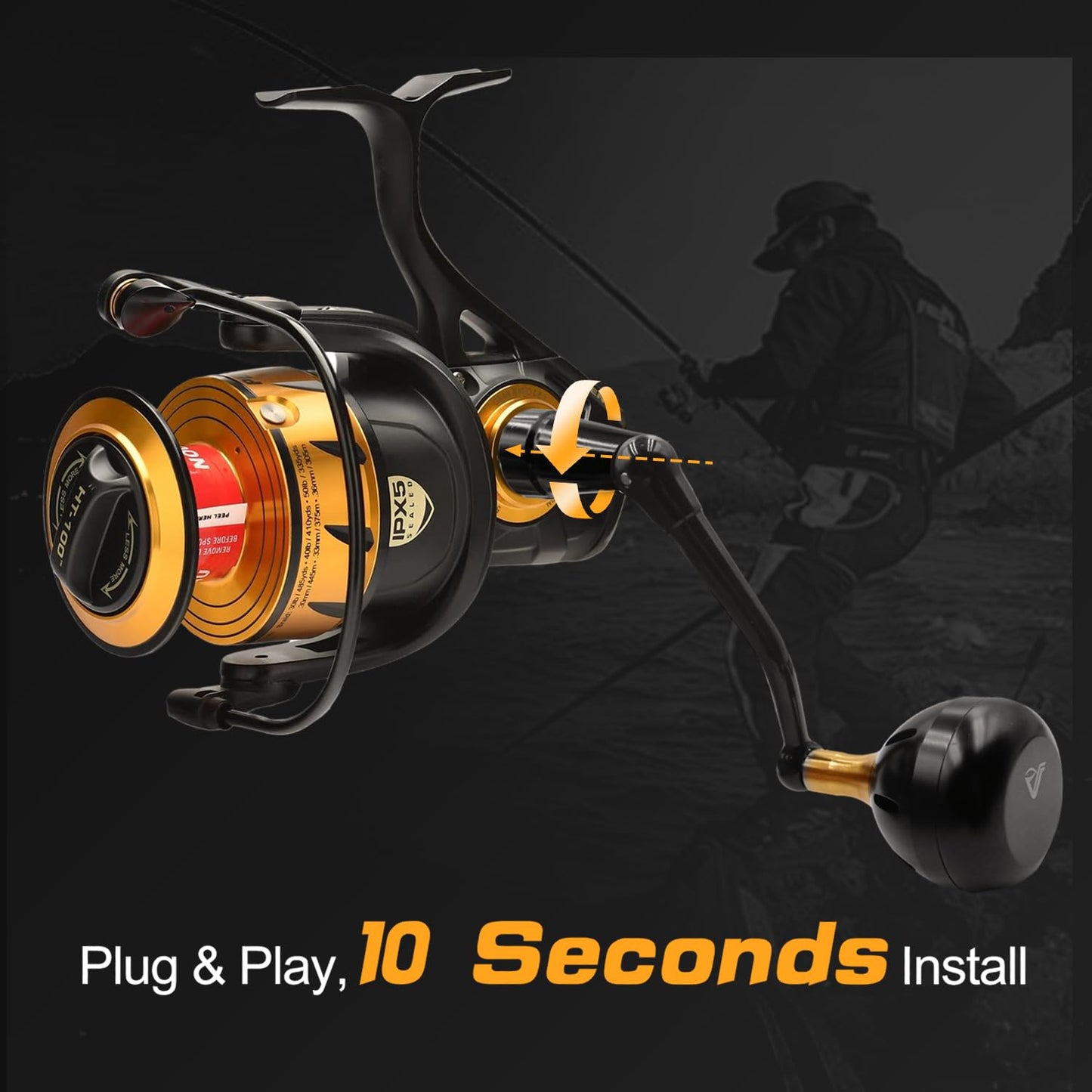 JINOHNAMILL 76mm Power Handle for Penn Spinfisher VI VII 5500-6500 Long Cast V Reel