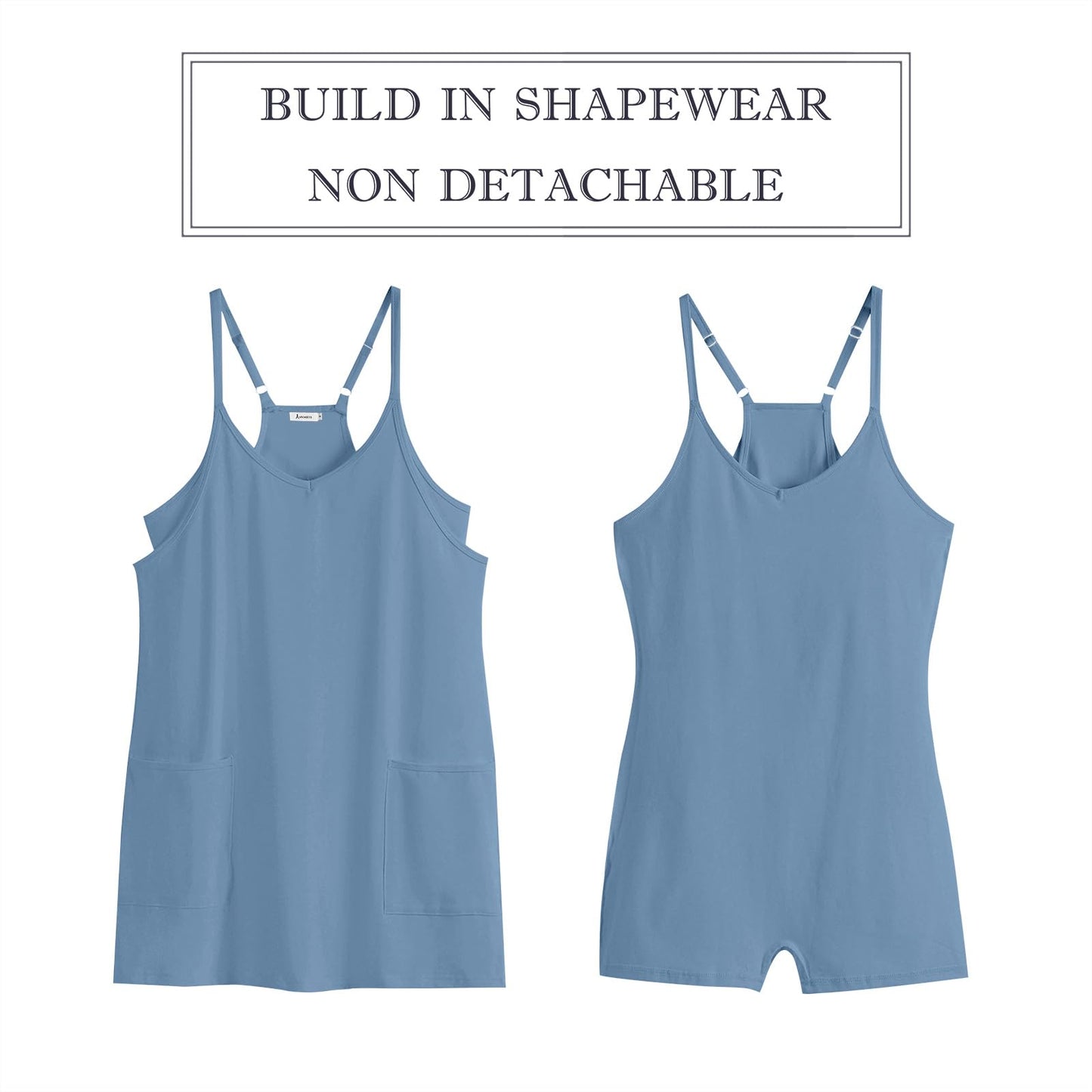 ANRABESS Women Athletic Dress Summer Tennis Workout Active Sports Mini Romper Dress Built in Shorts Travel Vacation Clothes Blue Large