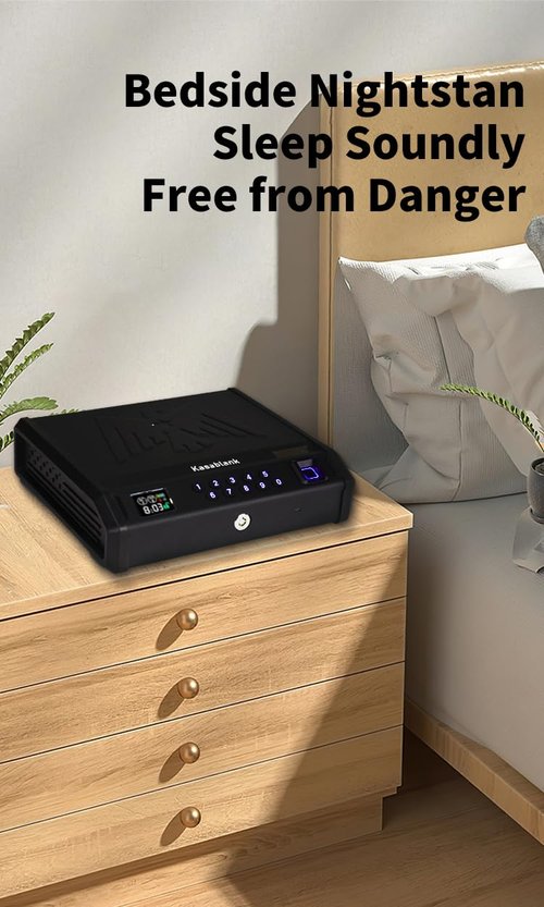 Biometric Gun Safe for Pistols - 3 Ways Unlock (Fingerprint/Digital PIN/Key) with Quick Access, LCD Temperature & Humidity Display, Solid Steel Safe for Home, Nightstand, Bedroom, Car and Cloakroom