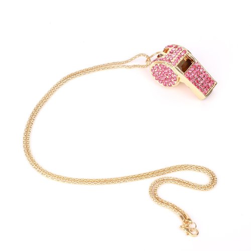 lasuroa 2pcs Bling Whistle, Metal Crystal Rhinestone Whistles Loud Crisp Sound Sports Whistle with Chain Lanyard Gifts for Teacher Referee Official Lifeguard Basketball Training (Gold, Pink)