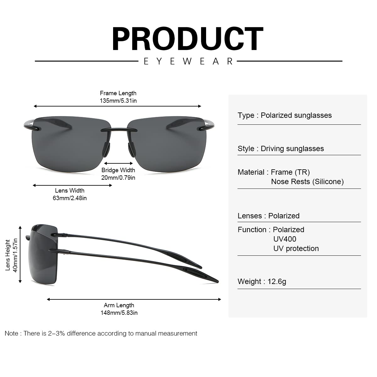PEEPAI Polarized Sunglasses for Men and Women, Lightweight and Durable Sports Sunglasses with UV Protection for Driving Fishing Golf - Black