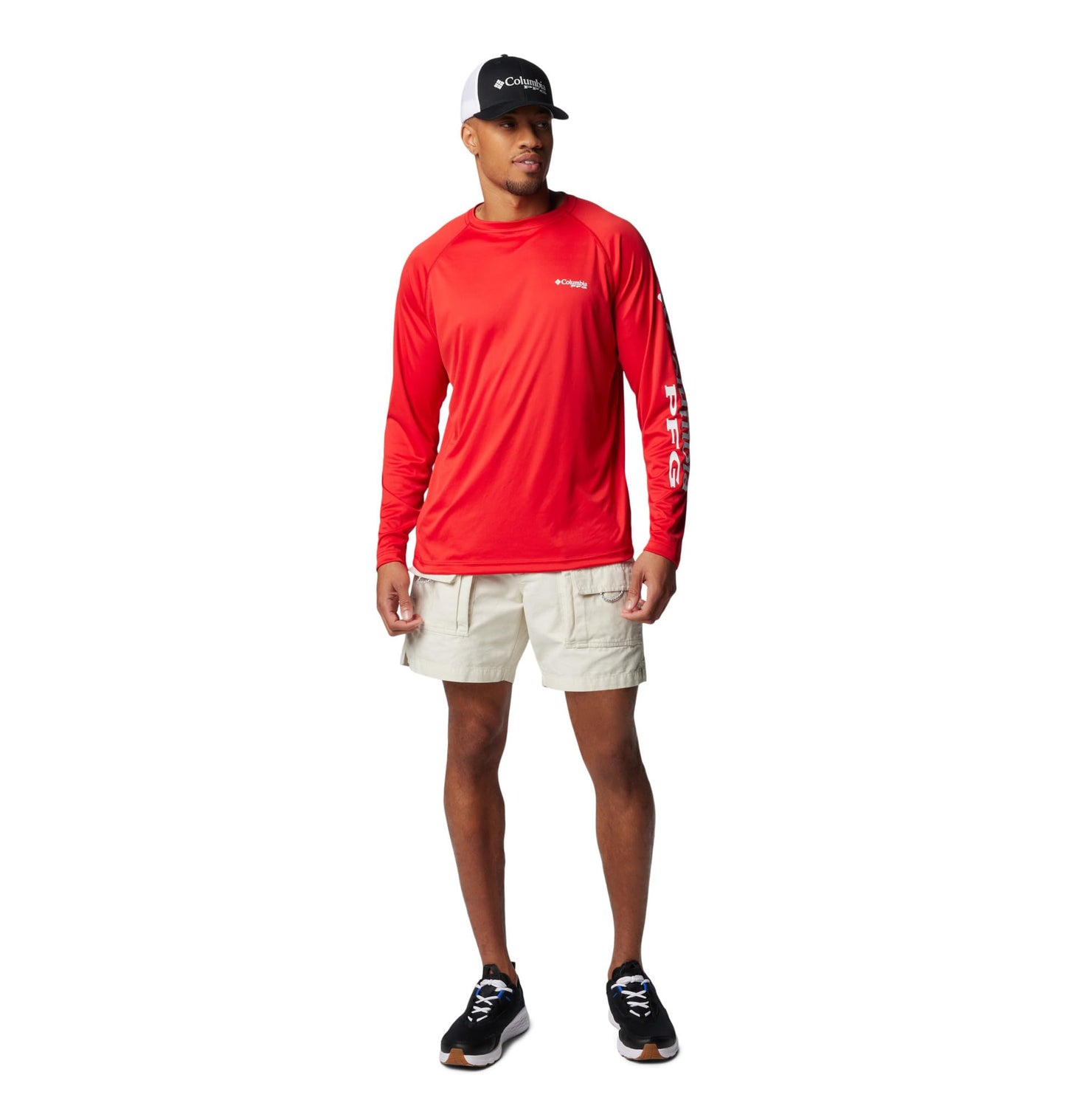 Columbia Men's PFG Terminal Tackle Long Sleeve Fishing Shirt, Red Spark/White Logo, 3X