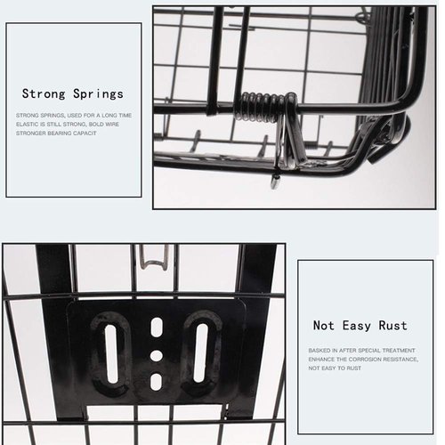 Folding Bike Front Basket, Bicycle Wire Basket with Handles, Easy Installation on Front Handlebar Accessories for Frame Cargo Rack.