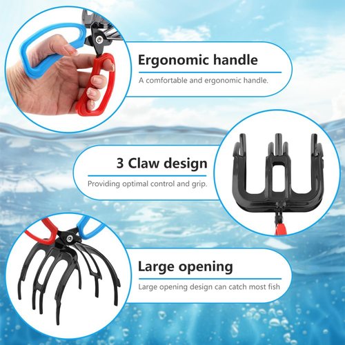 FXOICMI 3 Claw Fish Gripper, Metal Fishing Pliers Gripper, Non-Slip Fish Grabber Tool, Multifunctional Fish Grips Clamp for Catch and Release, Lightweight Fishing Accessories