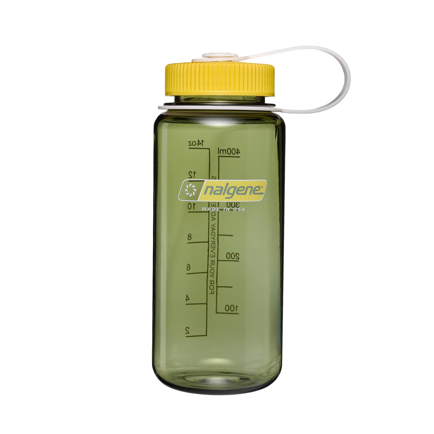 Nalgene 16 oz Wide Mouth Water Bottle | Slim Cup Holder Size, BPA-Free, Durable & Leak Proof Travel Bottle – Thrill & Motion, Oil Green w/Freesia