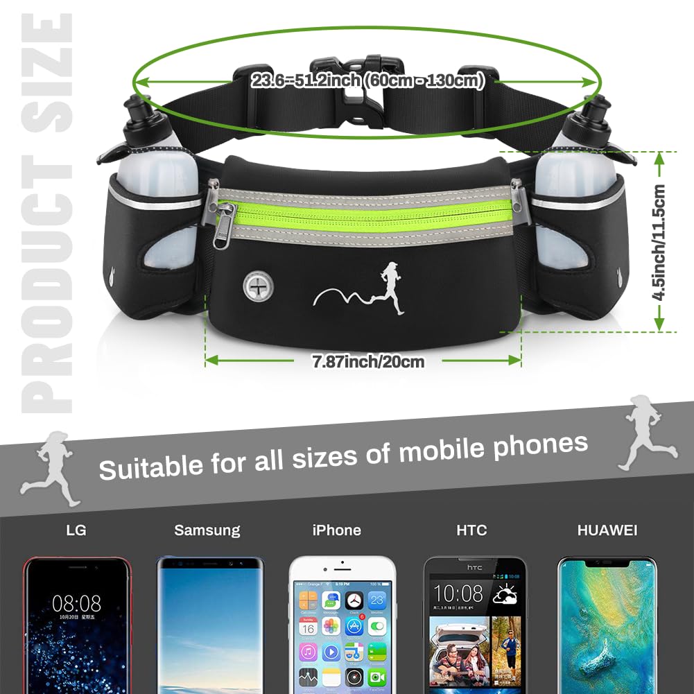 Hydration Running Belt with Water Bottles(2 x 300ML), Luckit Upgraded Nylon Webbing Running Waist Bag Reflective Bum Bag Adjustable Sports Waist Pouch for Marathon Running Hiking Camping Jogging