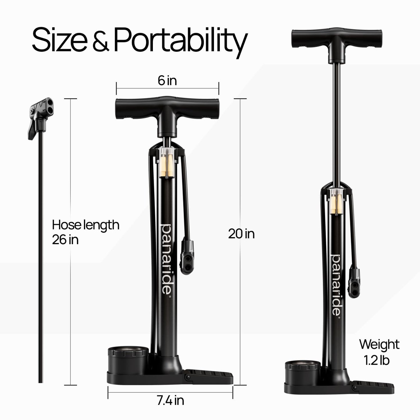Bike Pump with Gauge - Floor Bike Pumps for Road & Mountain Bikes, Presta & Schrader Valve, 160 PSI, 2-Inch Dial, Includes Needle & Ball Adapters, Foldable Footrest, Angle Adapter