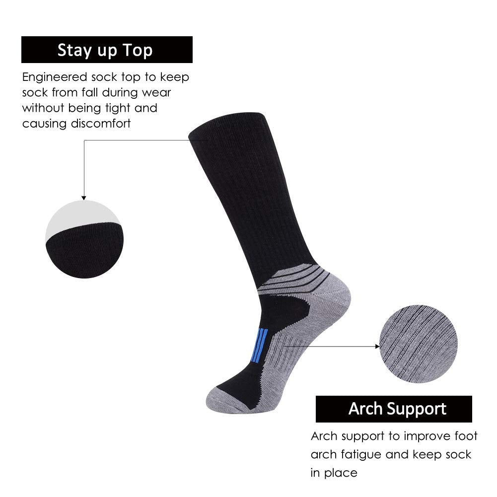 JOYNÉE Mens Athletic Performance Crew Socks for Running and Training 6 Pack,Black,Sock Size:10-13