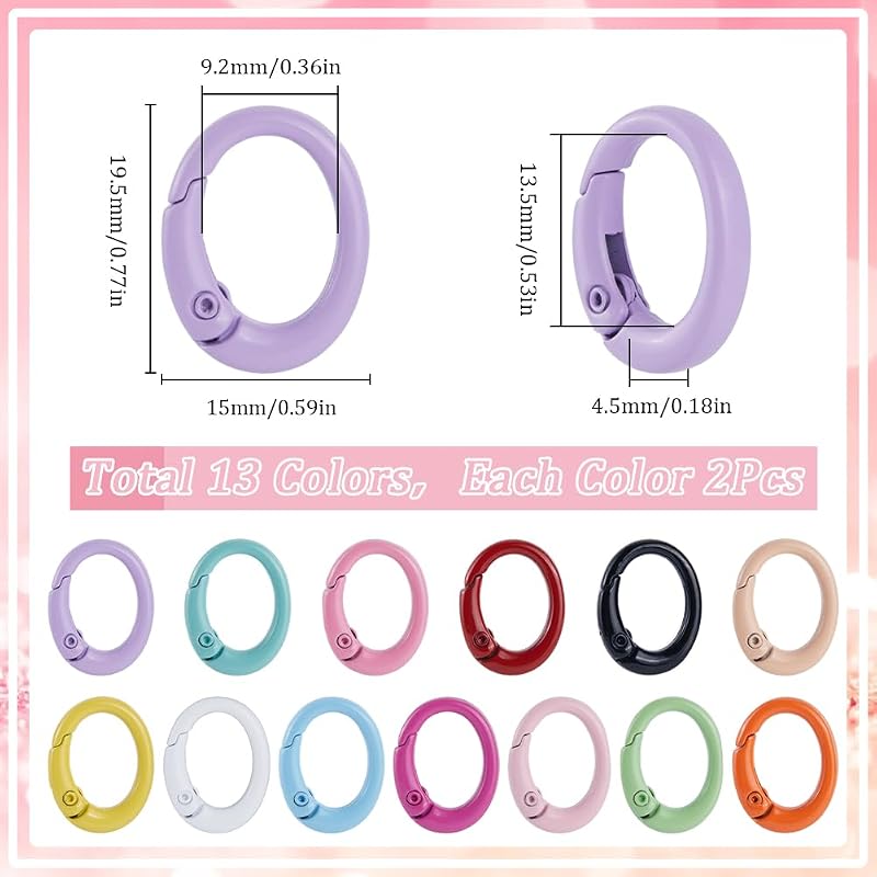 Oval Spring Gate Ring Clips 26Pcs - 13 Colors Colorful Keychain Clips for Bags, Key Rings, DIY Crafts (Variation: Oval)