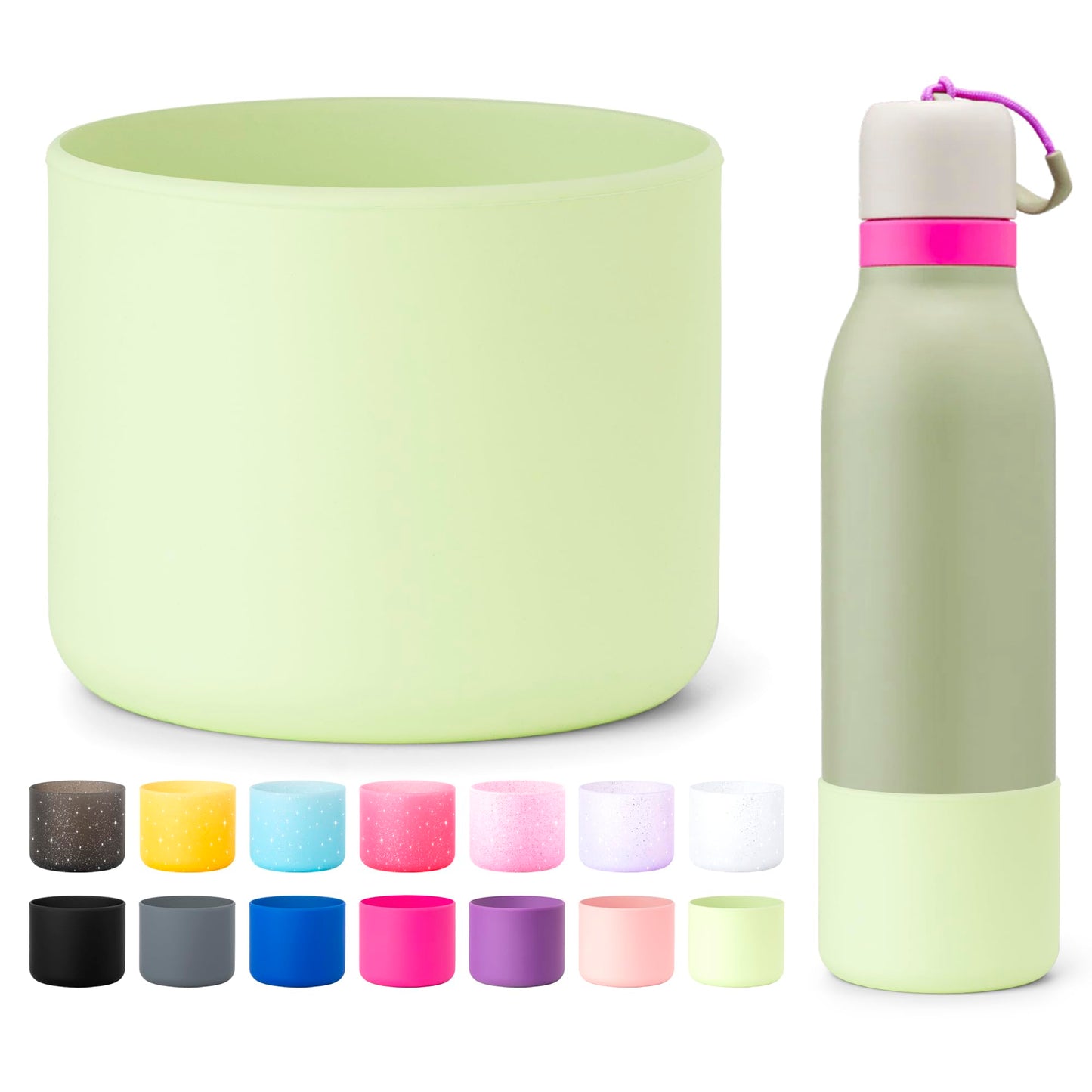 Lpaacat Silicone Water Bottle Boot for 24/18 oz Owala FreeSip Twist, Anti-Slip Rubber Bottom Protector Sleeve Cover Compatible with Owala 24 oz FreeSip Twist Water Bottle with Straw (Green)