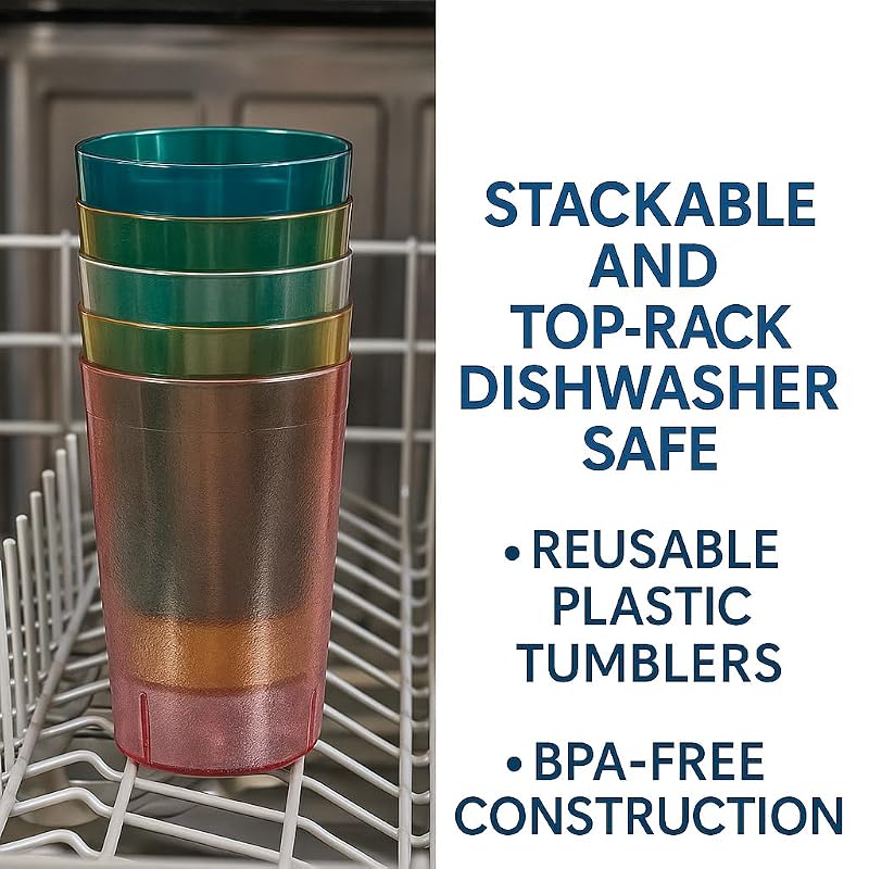 20 oz Plastic Tumbler Set - 24 Pack, BPA-Free, Shatterproof, Stackable Drinking Glasses