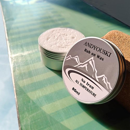 ANDYOUSKI Rub-on Ski Snowboard Wax Kit: 80ml Multi-Temperature Wax, Wax Cork, and Mini Scraper - No Iron Needed