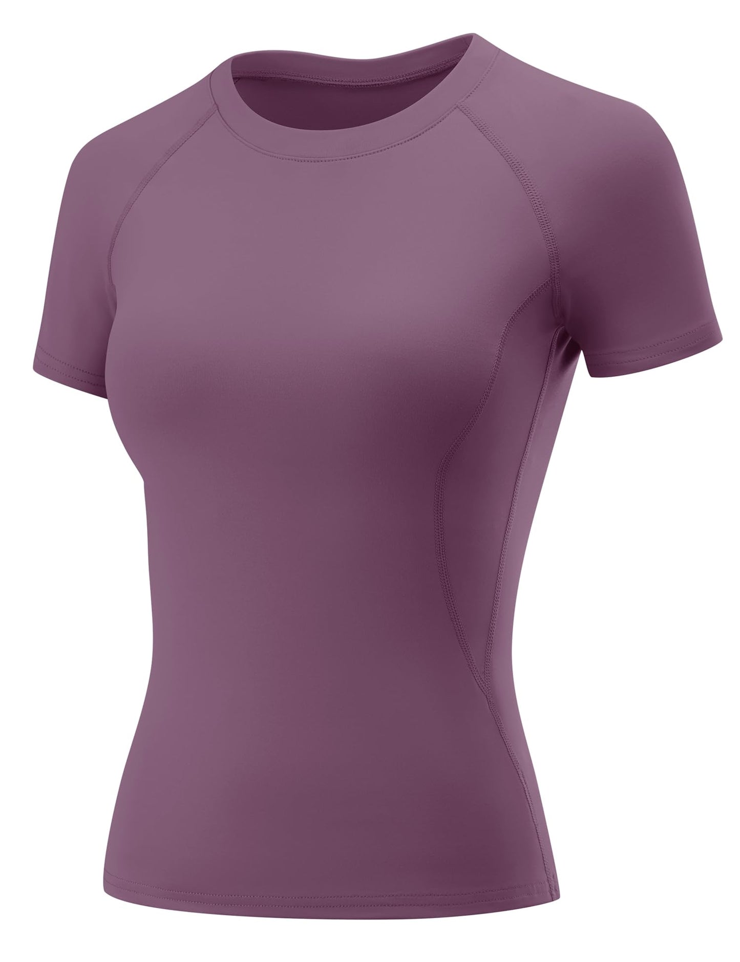 LOMON Workout Tops for Women Short Sleeve Athletic Shirt Crewneck Slim Tees Running Gym Pilates Shirts Outfits(Grey Purple,Medium)