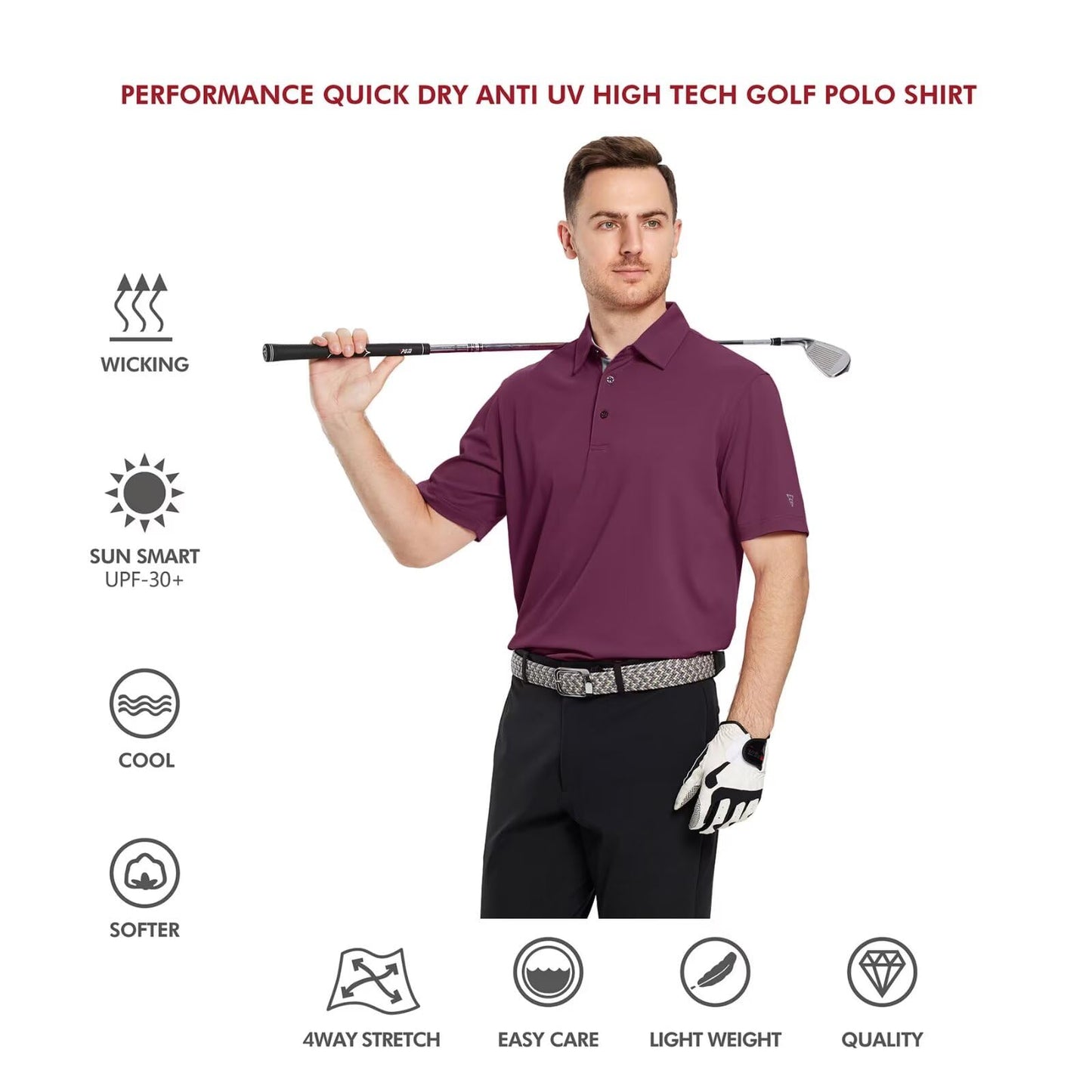 M MAELREG Mens Pique Polo Shirts Short Sleeve Performance Moisture Wicking Quick Dry Casual Golf Shirts for Men