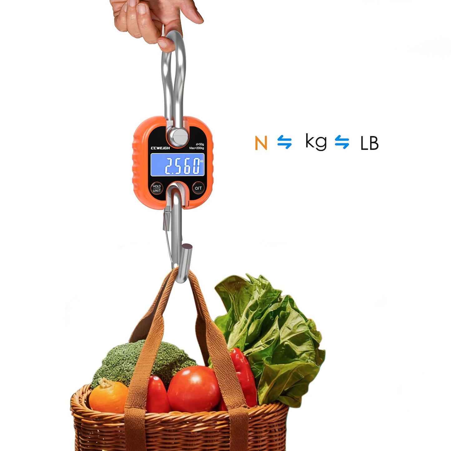 Hanging Scale Handheld 440lb/200kg Crane Scale Luggage Scale,with ABS Plastic case & Big LCD Display, Portable Digital Mini Crane Scale Fishing Scale,for Gym,Hunting,Travelling