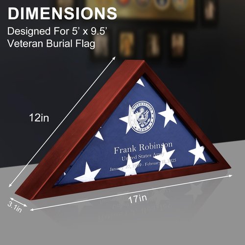 XIFAN Flag Case for Burial Flag Custom Engraved Military Flag Display Case Fits 5' x 9.5' Folded Veteran Flag Real Glass Pine Wood Flag Box Display Case Memorial Flag Case for Wall or Tabletop