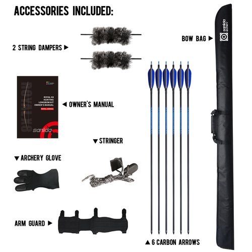 Sanlida Archery 68” Royal X8 Longbow Traditional Wooden Hunting Bow Handmade Hunting Bow and Arrows kit for Adults & Traditional Archers, RH Only (55lbs, Right Hand)
