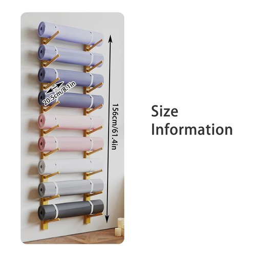9-Layer Wooden Foam Roller Storage Rack Large Wall Mounted Yoga Mat Holder Gym Organization Shelf Home Gym Studio Yoga Display Holder for Yoga Studio, gym, Home, School
