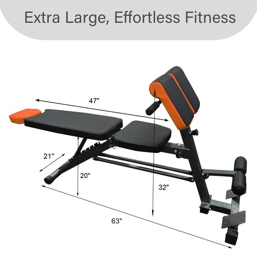 FITKS360 Adjustable Weight Bench 1000LBS??Multi-Functional Full Body Workout Equipment: Hyperextension, Roman Chair, Sit-Up Bench, Incline & Decline Bench, Flat Bench For Home Gym (Black and Orange)