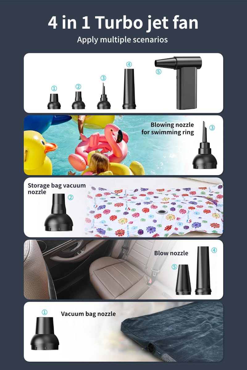 Hydraynex Air Blaster 3.0, 2025 New Hydrayne Air Blaster, 4000mah Capacity 150,000 RPM Multifunctional Mini High-Power Cordless Turbo Handheld Fan for Car, Home & Outdoor (Black,1)