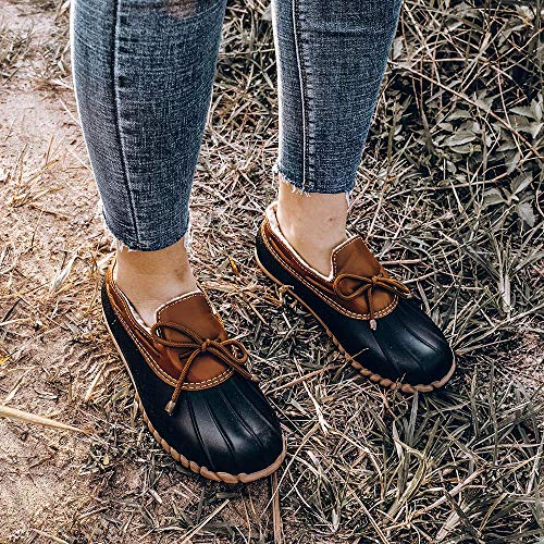 Women's Waterproof Snow Loafer Shoes with Fur Lining - Black, Size 8 - Slip-On Flat Duck Shoes