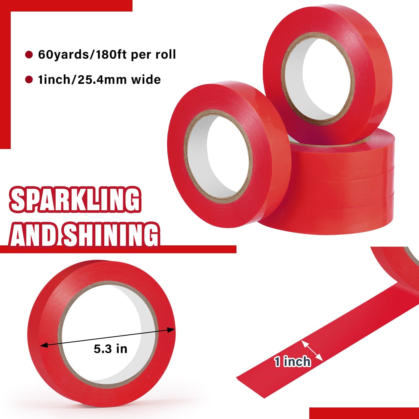 Frienda 5 Rolls 5 Rolls Floor Vinyl Tape 1in/2in Floor Marking Court Tape Outdoor Playing Field Marking for Social Distancing Gym Stadium Classroom Athletics Warehouse (1 Inch X 60 yd,Red)