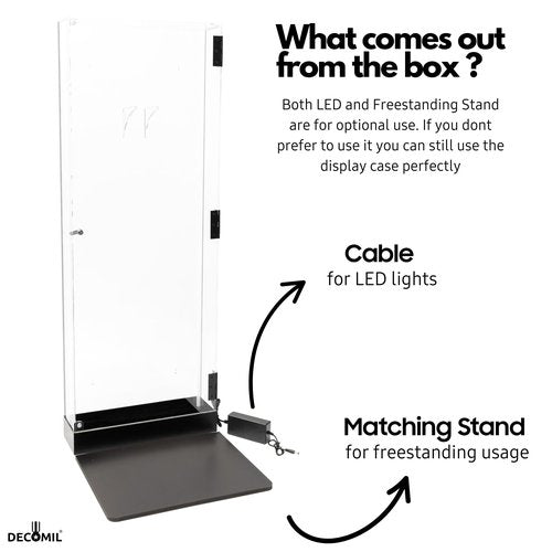 DECOMIL Guitar Display Case 42” – Acrylic Wall Mount or Freestanding Shadow Box Cabinet with Lock, LED Light, UV Protection – Fits Electric Guitars – Secure, Dustproof, Black Frame