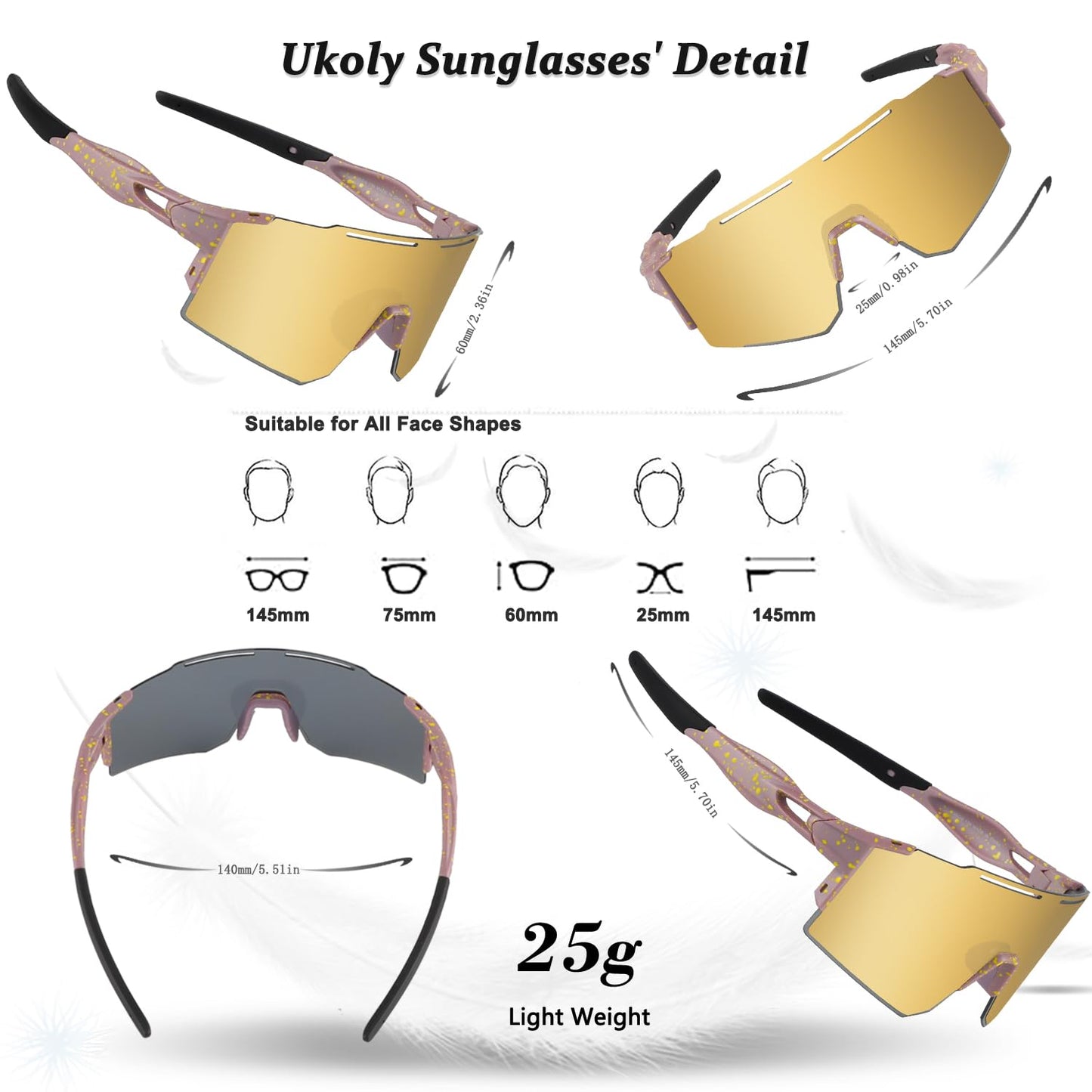 Ukoly Cycling Sunglasses for Men Women with Interchangeable nosepad, Polarized Sports Sunglasses, Baseball Sun glasses 550A XGP