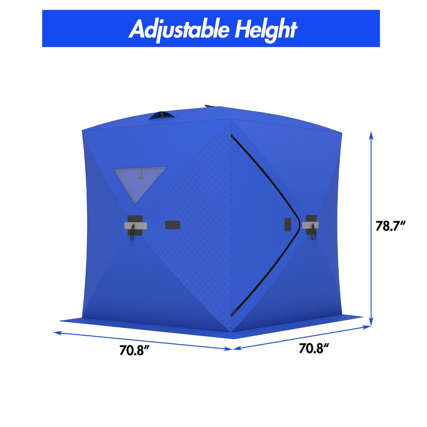 Insulated Pop-Up Ice Fishing Tent - Portable Hub-Style Shelter with 2 Zipper Doors for 3-4 People, Durable Oxford Fabric with Cotton Padding Ice Shack for Winter Fishing Trip, Blue