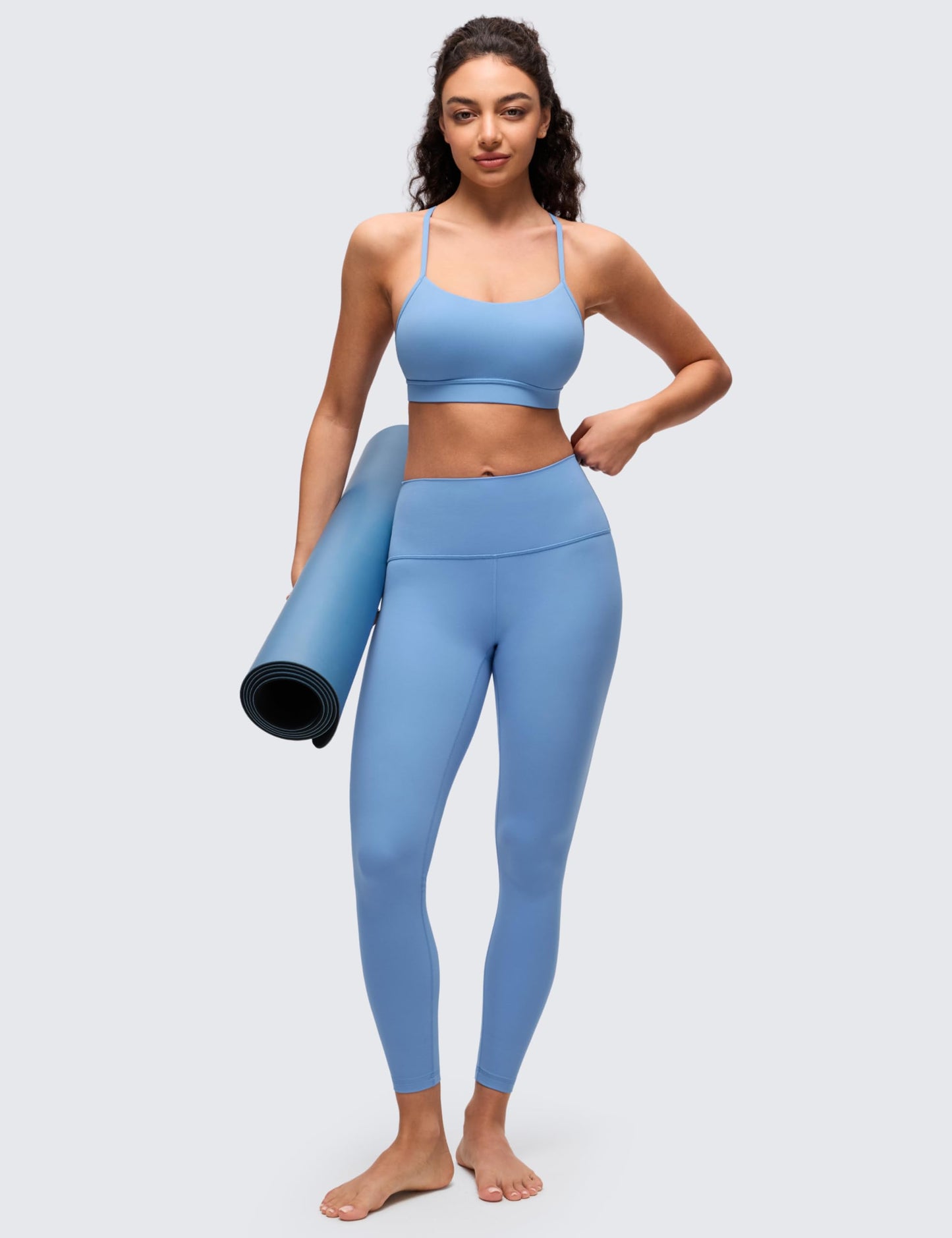 CRZ YOGA Butterluxe Y Back Sports Bras for Women - Padded Racerback Low Impact Spaghetti Thin Strap Workout Yoga Top Party Blue Medium