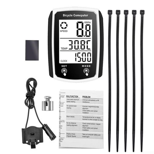 Bike Speedometer and Bicycle Odometer, Bicycle Wired Speedometer Odometer with LCD Display Clear Screen Cycling Computers for Bike(White)