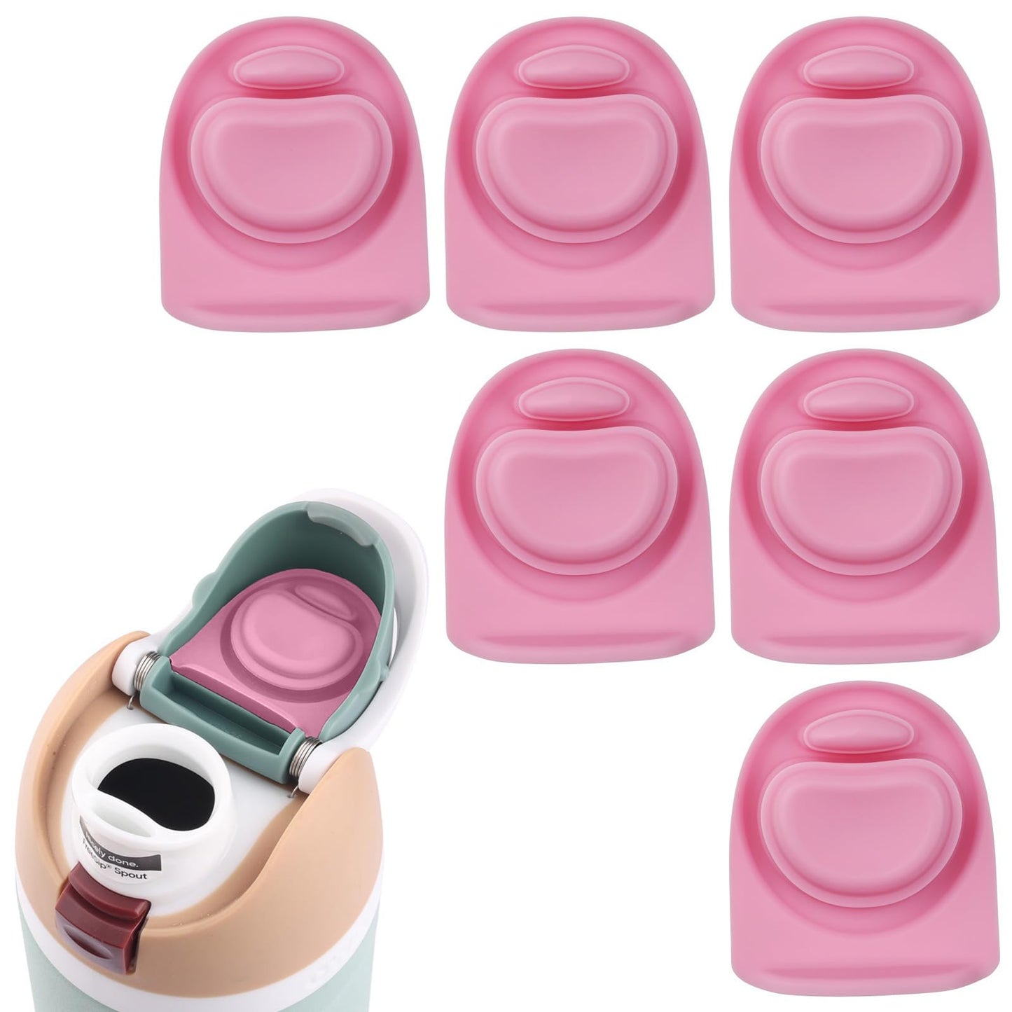 Joshey 6 Pack Rubber Seal Replacement Stopper, Compatible with Owala Freesip 24oz 32oz Water Bottle Spout Cap-Silicone Gasket Replacement Parts (Pink)