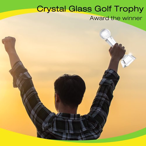 Meooeck 2 Pcs 9x2.8'' Crystal Glass Trophy with Gift Box Large Trophy Award Glass Paperweight Tournament Table Desktop Decor (Golf)