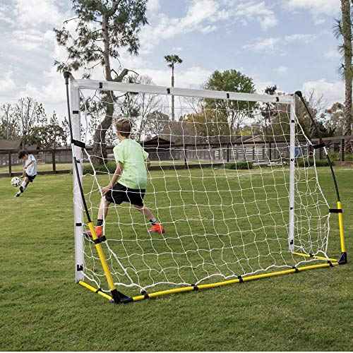 SKLZ Quickster Soccer Goal - Portable Goal for Backyard & Field - Durable Tension-Tite Frame & Heavy Gauge 2-Ply Net - Adjustable Click-Lock Poles, Metal Stakes - Carrying Case with Handle
