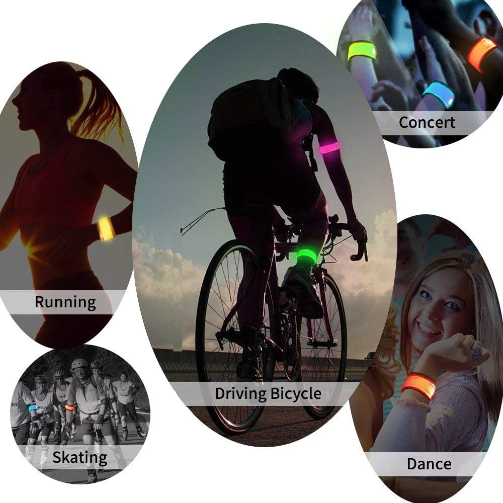 LOBKIN 6 Pack Safety Bracelets, LED Slap Armband Kids Walking at Night Safe LED Light Wrist Light Reflective Belt, Magic Band Running Lights for Runners
