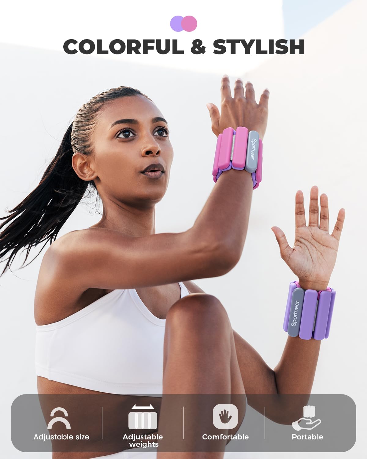 Sportneer Wrist & Ankle Weights for Women Men 4 lbs (2 lb Each) Adjustable Silicone Weighted Bracelet Set for Gym Yoga Pilates Cardio Strength Training Wearable Arm Hand Workout Weights