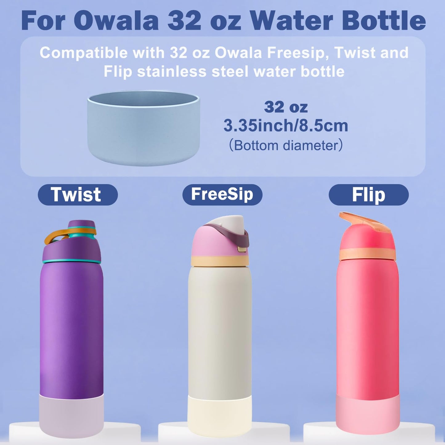 HEYSKAY 2PCS Silicone Boot for Owala Flask Water Bottle 32oz Anti-Slip Protective Sleeve for Owala Twist,FreeSip and Flip Stainless Steel Water Bottle BPA-Free Boot Bottom Base