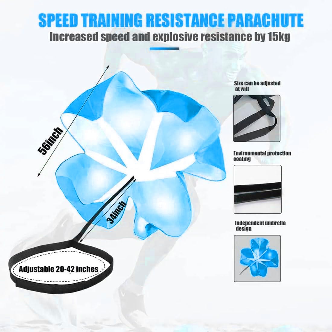 EastyGold Running Speed Chute Resistance Parachute 56 inch Powerchute Umbrella Training Sprint Power Soccer Trainer for Runner, Football, Soccer Drilling