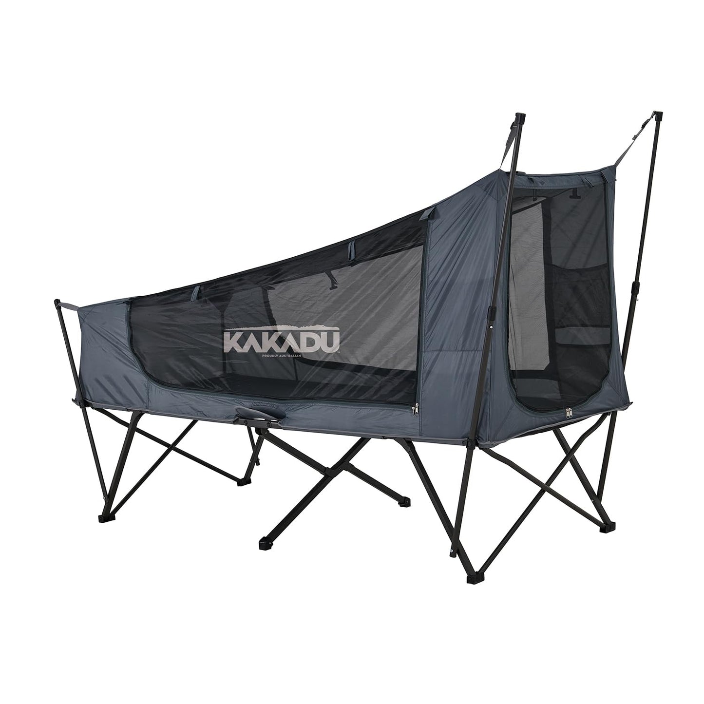 Kakadu Camping Tent Cot, 1 Person, 1 Minute Easy Setup, Folding, Compact, Elevated Tent with BlockOut Rain Fly, Awning Poles, Ultra-Fine Mesh Windows, and Carry Bag