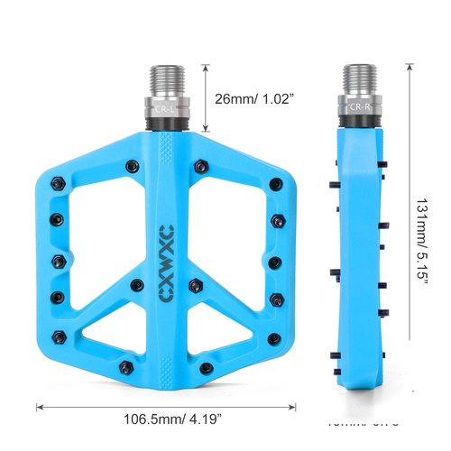 CXWXC Mountain Bike Pedals - Lightweight Nylon Fiber Bicycle Pedals - Platform Pedals for BMX Mountain Bike 9/16" (Blue)
