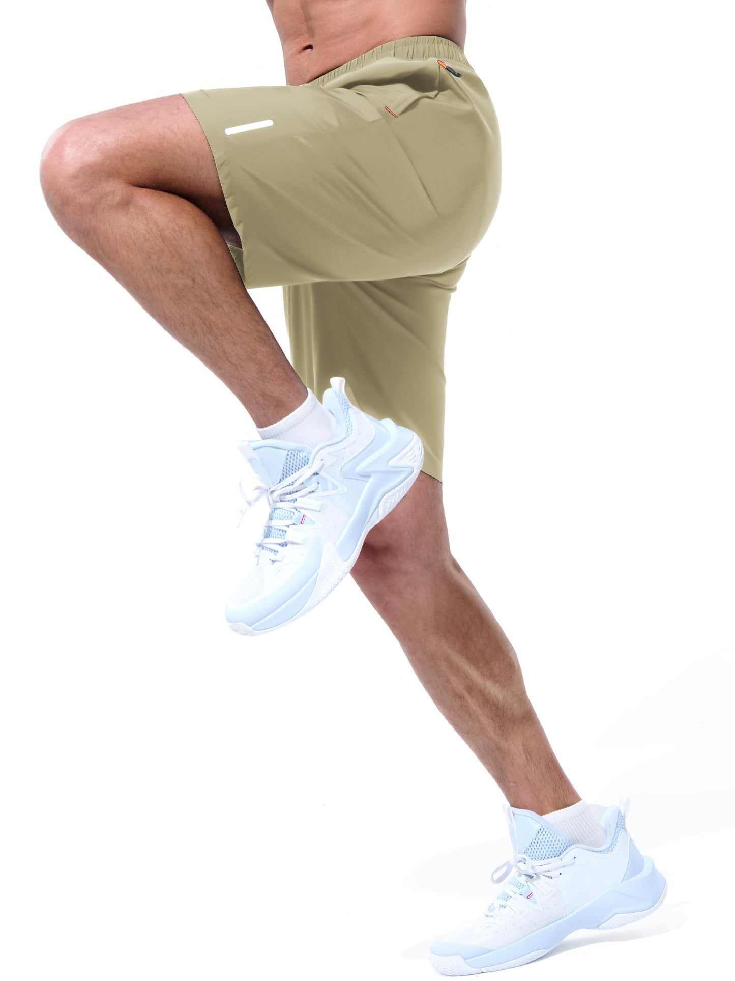 UIQUR Mens Athletic Shorts Running Shorts Quick Dry Workout Shorts 9" Lightweight Gym Basketball Shorts Zipper Pockets Khaki M