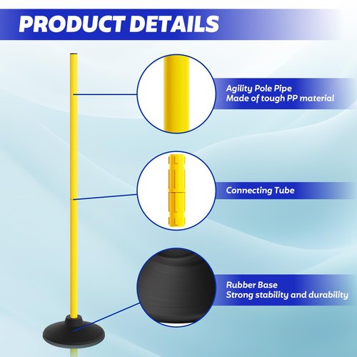 FAHKNS Agility Poles 6 Pack 67" Sports Soccer Training Poles,Detachable Speed and Agility Training Equipment with Round Rubber Base for Turf,Grass,Sand,Concrete