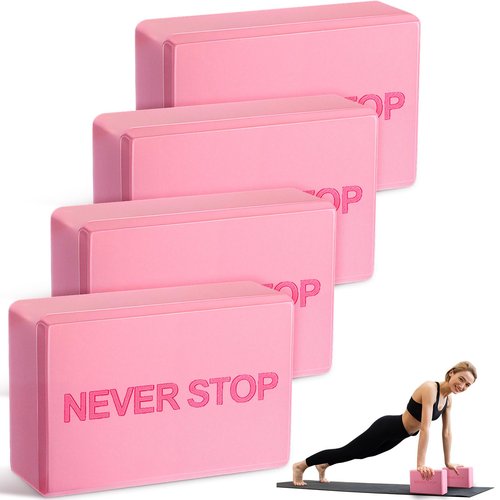 RoundFunny 4 Pack Yoga Blocks Non Slip Pilates Brick Foam Blocks Pilates Dance Gymnastics Workout Fitness Props Tool for Stretching Meditation and Exercise(Pink)