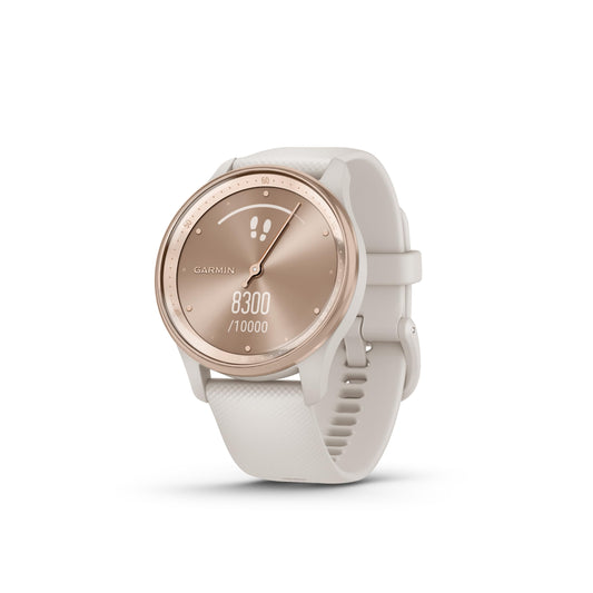 Garmin vívomove Trend, Stylish Hybrid Smartwatch, Long-Lasting Battery Life, Dynamic Watch Hands and Touchscreen Display, Peach Gold Stainless Steel Bezel with Ivory Case and Silicone Band