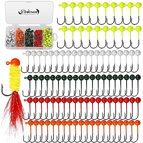 Fly Tying Jig Heads Kit - 100pcs Small Barbed Hooks & Multiple Weights - Straight Shank Hooks 1/16oz Variation