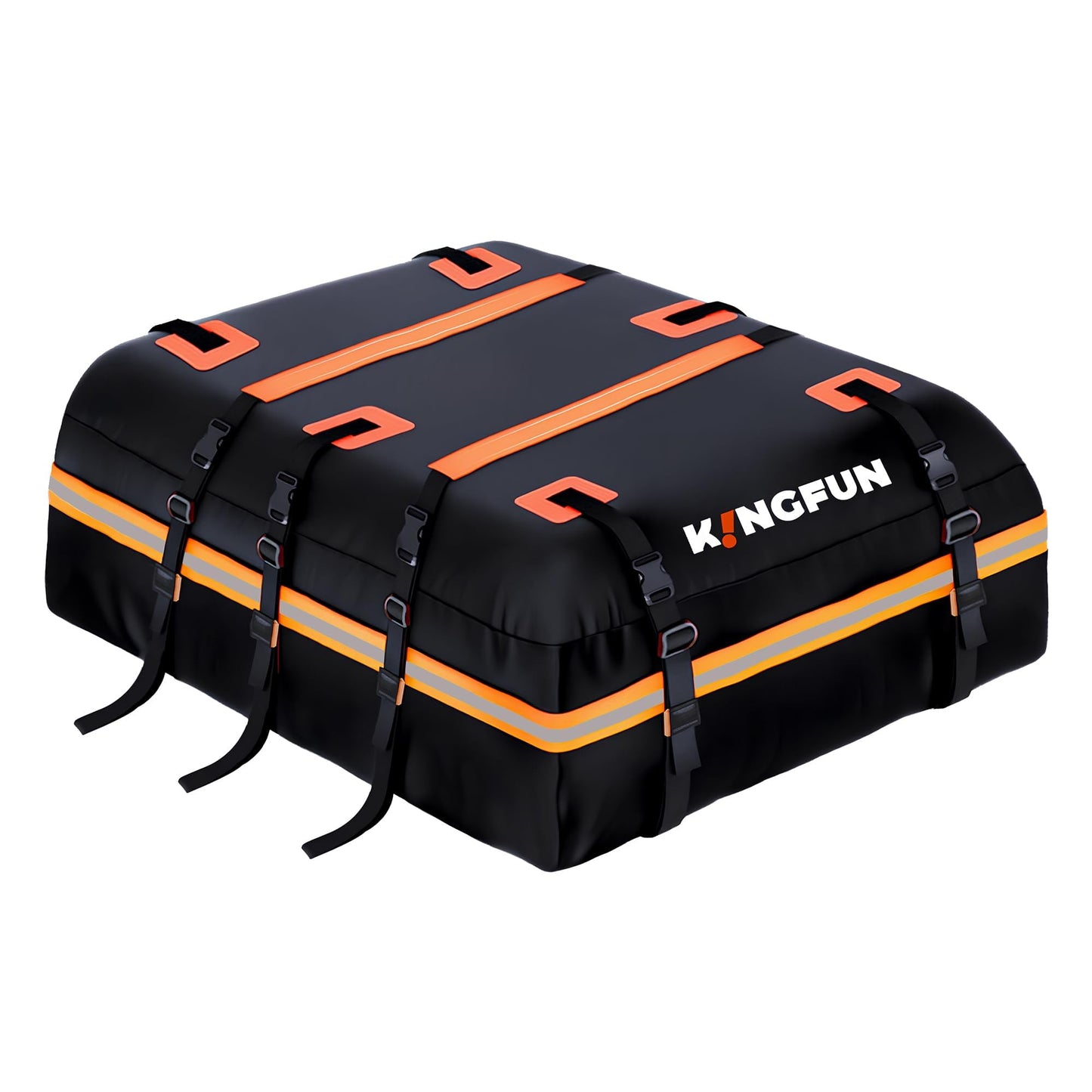 Kingfun Car Rooftop Cargo Carrier – Waterproof 15 Cubic Feet Car Roof Bag Fit All Vehicles with/Without Roof Racks, Includes Anti-Slip Mat, 8 Reinforced Straps & 6 Door Hooks, Luggage Locks