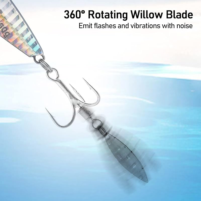 Dr.Fish 1oz Jigging Spoon - Saltwater/Freshwater Metal Lure with 360° Blade & Treble Hook (Variation: 1oz-Hook 4#)